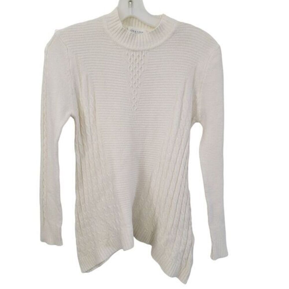 Jon & Anna Asymmetrical Ribbed Cable Knit Sweater Sz Medium Cottage Cabin Cozy